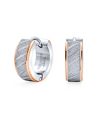 Bling Jewelry Earrings Carved Hoop Huggie Rose Gold & Silver Stainless Steel