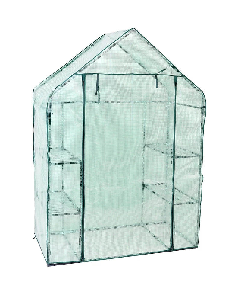 Outdoor Portable Tiered Growing Rack Deluxe Walk-In Greenhouse with Roll-Up Door - 4 Shelves - Green