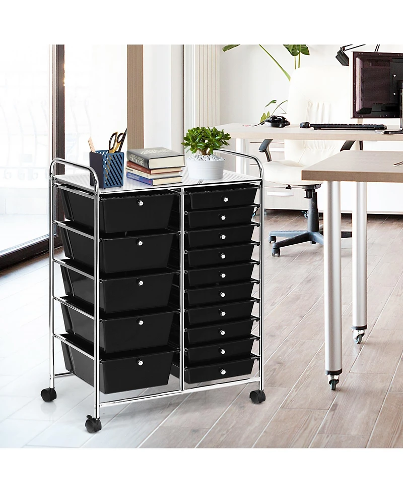 15-Drawer Utility Rolling Organizer Cart Multi-Use Storage