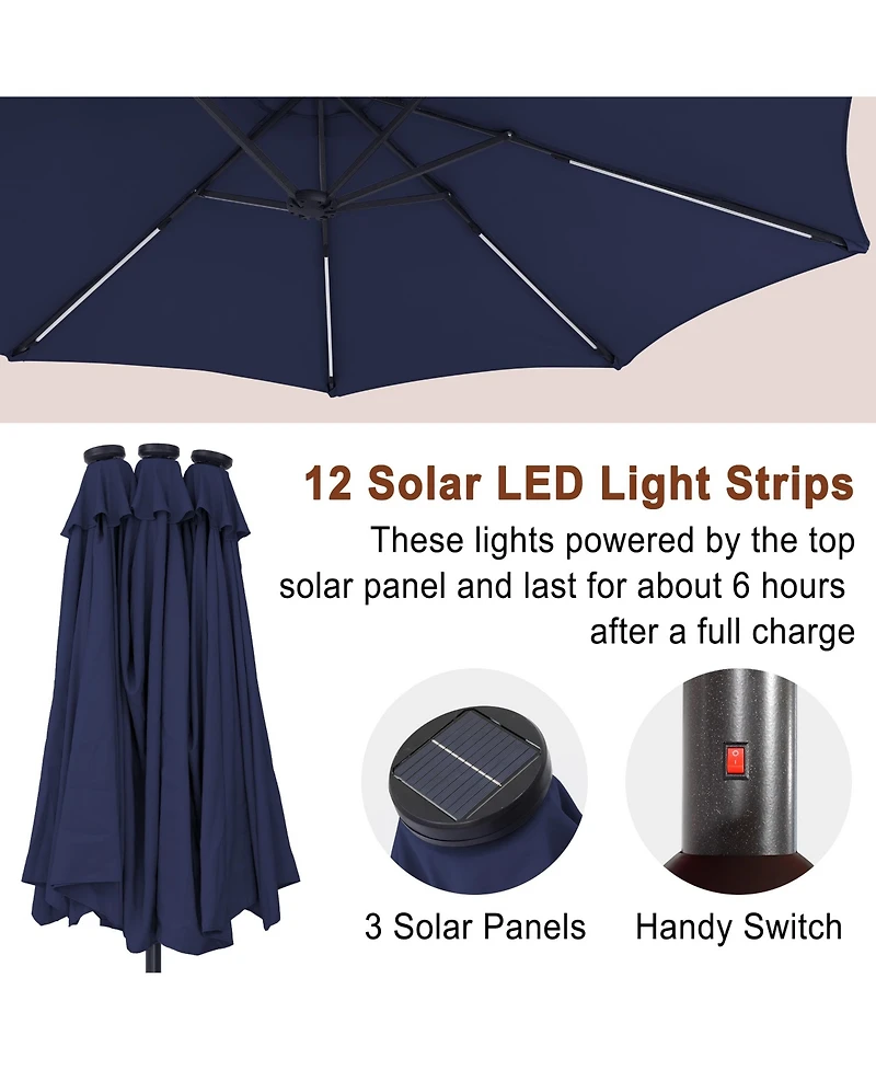 Mondawe 15 ft Solar Led Double Sided Twin Outdoor Patio Market Umbrella with Base Weight Included