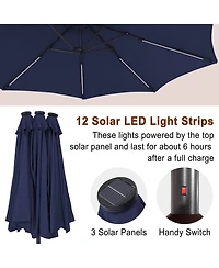 Mondawe 15 ft Solar Led Double Sided Twin Outdoor Patio Market Umbrella with Base Weight Included