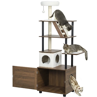 PawHut 68.5" 2 in 1 Cat Tree with Litter Box Enclosure,