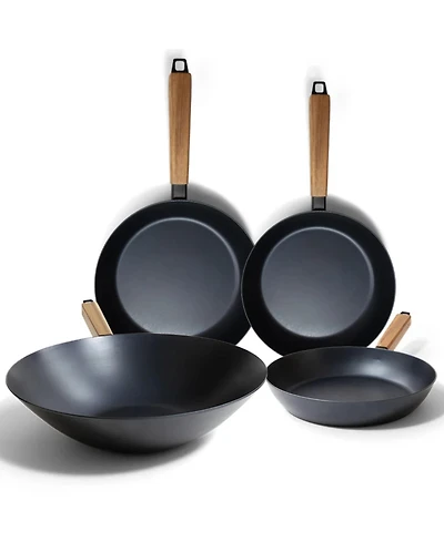 Alva Forest 4pc Carbon Steel Frying Pan & Wok Set