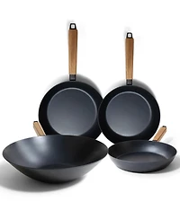 Alva Forest 4pc Carbon Steel Frying Pan & Wok Set