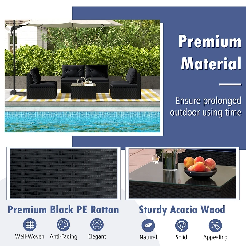 Gymax 5 Pcs Patio Furniture Set w/ Seat & Back Cushions Tempered Glass Tabletop