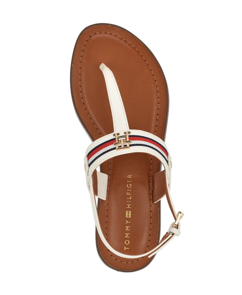 Tommy Hilfiger Women's Gabry Signature Stripe T-Strap Flat Sandals