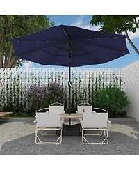 Mondawe 10 ft 3-Tier Led Solar Outdoor Patio Market Umbrella with Push Button Tilt, Navy