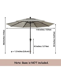 Mondawe 10 ft 3-Tier Outdoor Patio Market Umbrella with Double Air Vent and Push Button Tilt