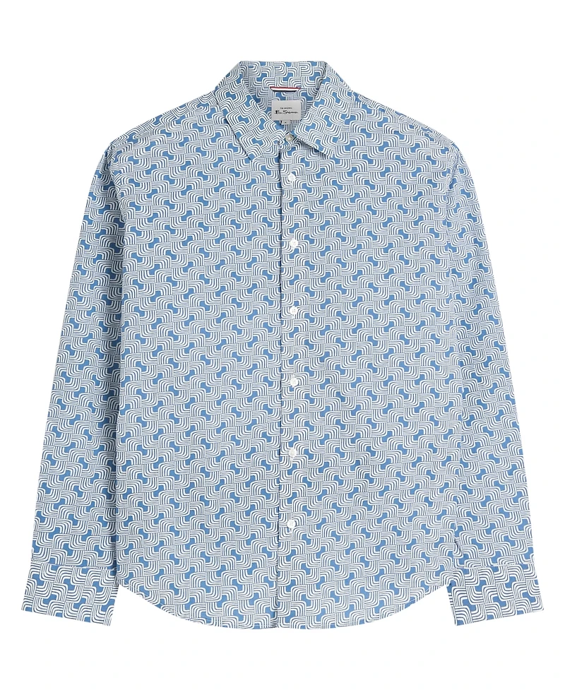 Ben Sherman Men's Linear Print Long Sleeve Shirt