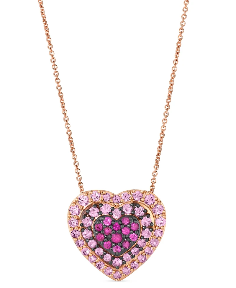 Le Vian Pink Sapphire Ombre Halo Cluster Heart Adjustable 20" Pendant Necklace (1-1/10 ct. t.w.) in 14k Rose Gold