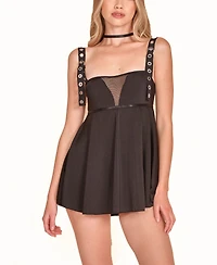 Hauty Women's 1PC Babydoll Lingerie with Twill Straps and Working Silver Buckles