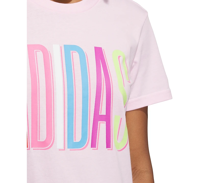 adidas Women's Cotton Multi-Color Logo Crewneck T-Shirt