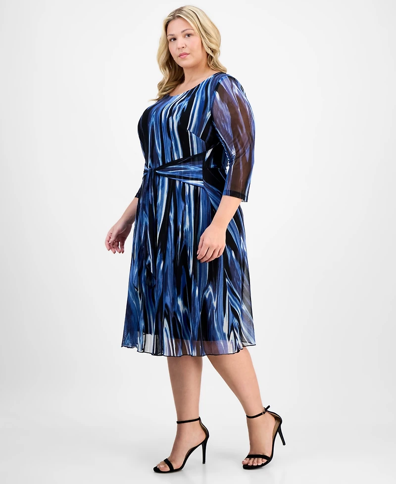 Connected Plus Printed Tie-Waist Sheath Dress