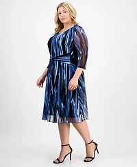 Connected Plus Printed Tie-Waist Sheath Dress