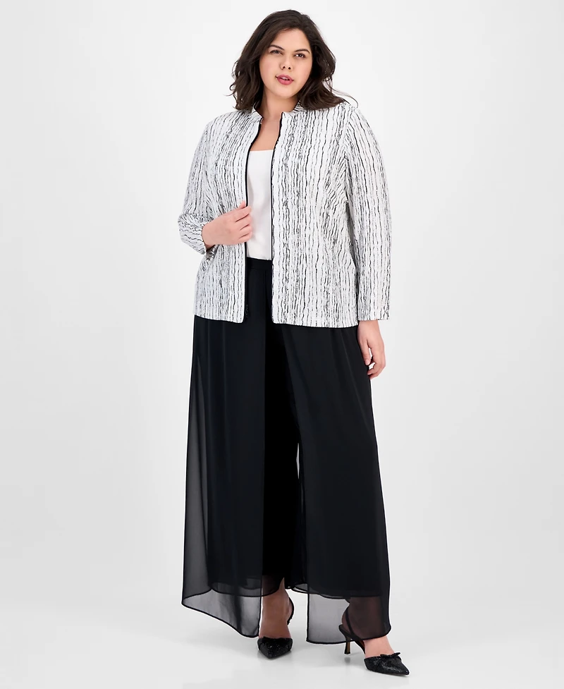 Alex Evenings Plus Drizzle-Printed Zip Evening Jacket