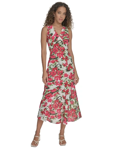 Calvin Klein Women's Floral V-Neck Sleeveless Midi Dress
