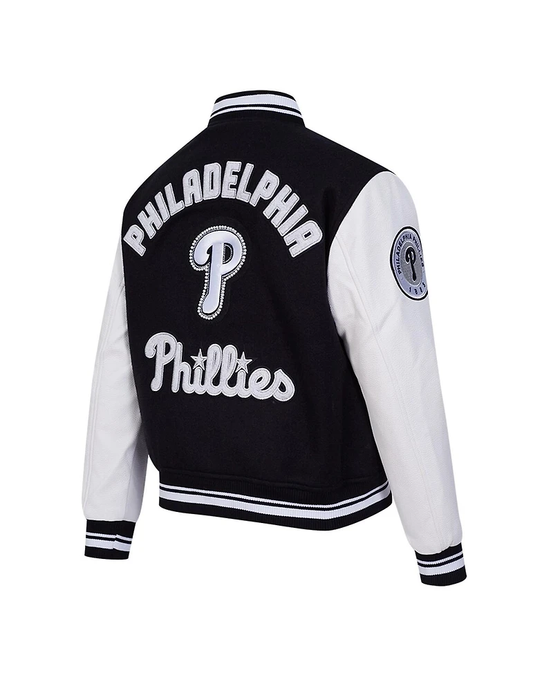 Pro Standard Women's Black Philadelphia Phillies Rib Wool Full-Zip Varsity Jacket