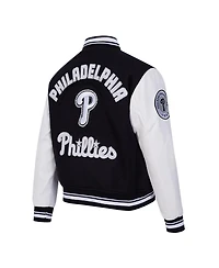 Pro Standard Women's Black Philadelphia Phillies Rib Wool Full-Zip Varsity Jacket