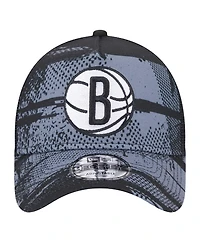 New Era Men's Black/Charcoal Brooklyn Nets Tip Off A-Frame Trucker 9FORTY Adjustable Hat