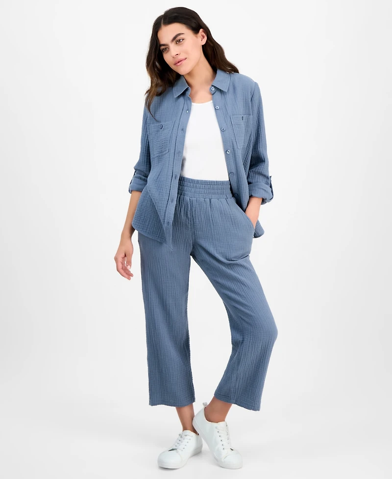 Dkny Jeans Petite Cotton Roll-Tab Shirt