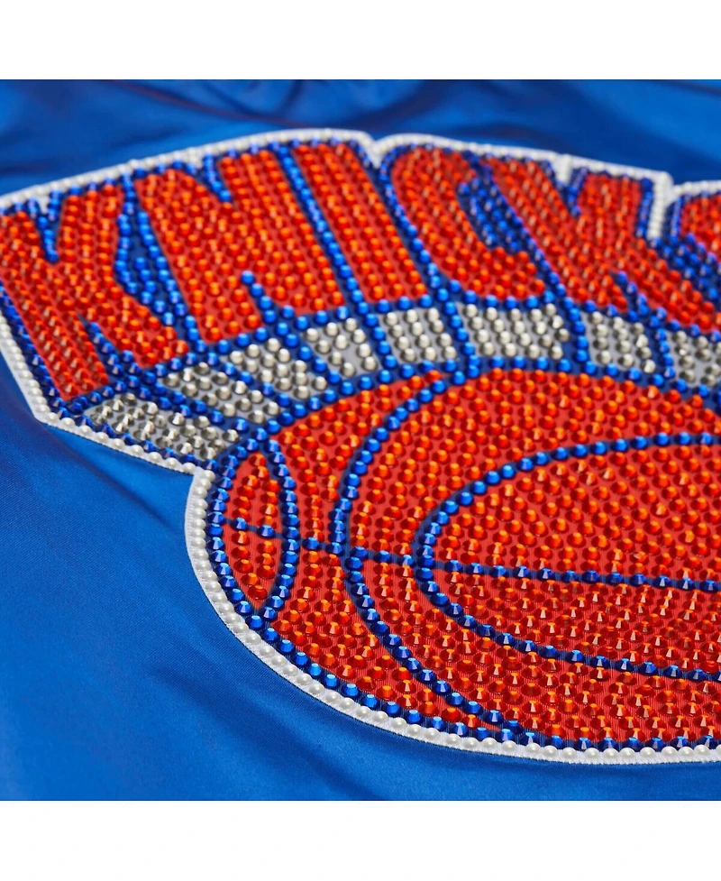 Mitchell & Ness x Dannijo Women's Blue New York Knicks Cropped Satin Full-Snap Jacket