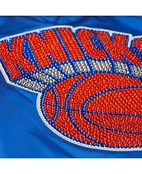 Mitchell & Ness x Dannijo Women's Blue New York Knicks Cropped Satin Full-Snap Jacket