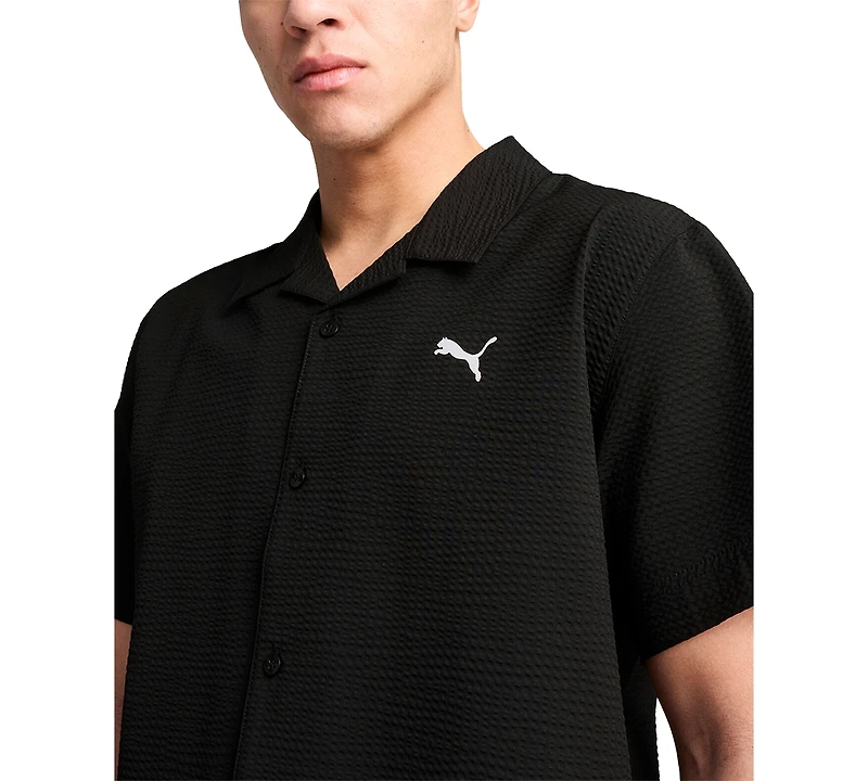 Puma Men's Regular-Fit Button-Down Seersucker Camp Shirt