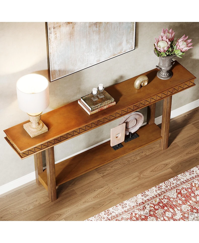 Tribesigns Extra Long Console Table,2-Tier Entryway Accent Table with Storage for Living Room,Wood Sofa Table Behind Couch Narrow Long, Rustic Brown