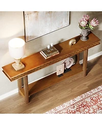 Tribesigns Extra Long Console Table,2-Tier Entryway Accent Table with Storage for Living Room,Wood Sofa Table Behind Couch Narrow Long, Rustic Brown