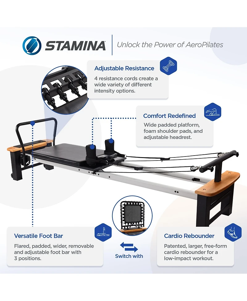 Stamina 55-5556 AeroPilates Pro Xp Reformer Whole Body Resistance Workout System