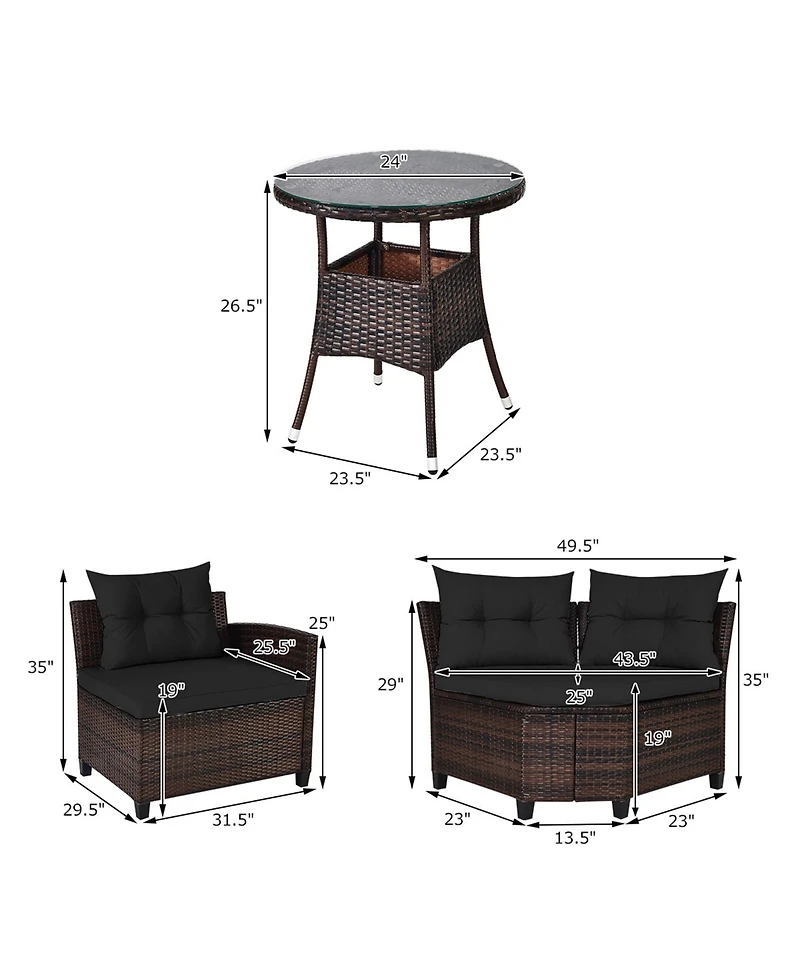 Gymax 4PCS Rattan Outdoor Patio Furniture Set Sectional Sofa Set w/ Cushions