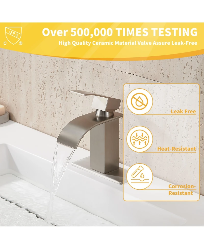 Single Handle Bathroom Sink Faucet, Waterfall Spout Bathroom Sink Faucet for Bath and Rv Sinks, Deck Mount 1 hole or 3 holes