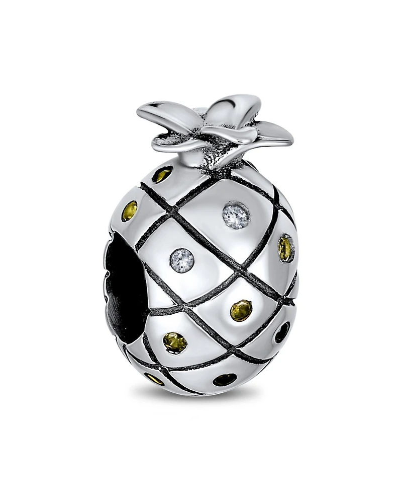 Bling Jewelry Tropical Pineapple Charm Bead with Golden Cz European Bracelets Sterling Silver