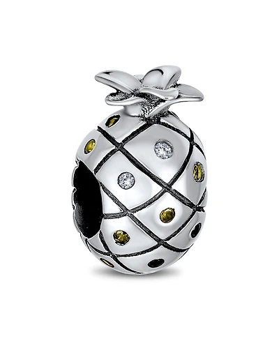 Bling Jewelry Tropical Pineapple Charm Bead with Golden Cz European Bracelets Sterling Silver