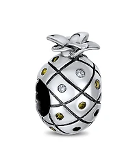 Bling Jewelry Tropical Pineapple Charm Bead with Golden Cz European Bracelets Sterling Silver
