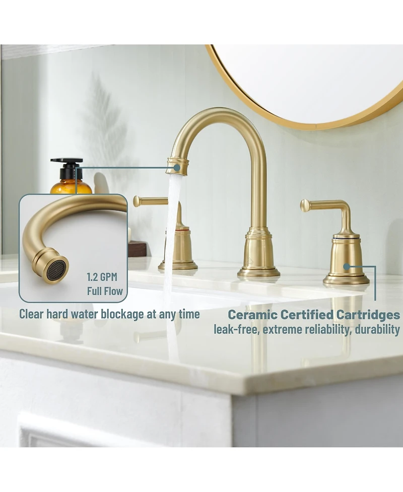 2-Handle Bathroom Sink Faucet with Drain Assembly lavatory Faucet with Pop Up Drain and cUPC Faucet Supply Hoses, Brushed Gold