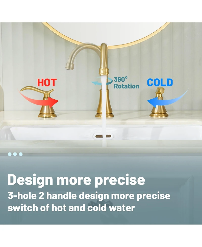 2 Handle Bathroom Faucet 3 Hole Sink with Pop-up Drain Lavatory Assembly Vanity Faucets, Brushed Gold