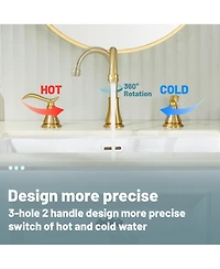 2 Handle Bathroom Faucet 3 Hole Sink with Pop-up Drain Lavatory Assembly Vanity Faucets, Brushed Gold