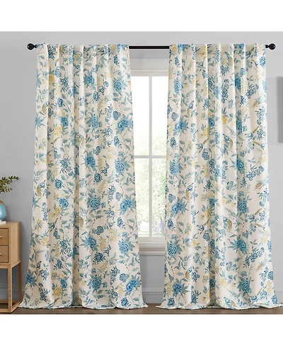 Hlc.me Scarlet Floral & Birds Patterned Back Tab Rod Pocket - Light Blocking Darkening Window Panels, Set of 2 (Grey, 52 W x 96 L)