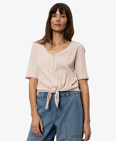 Sanctuary Women's Cotton Pointelle Tie-Front Top