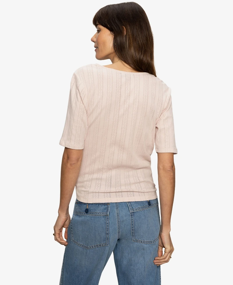 Sanctuary Women's Cotton Pointelle Tie-Front Top