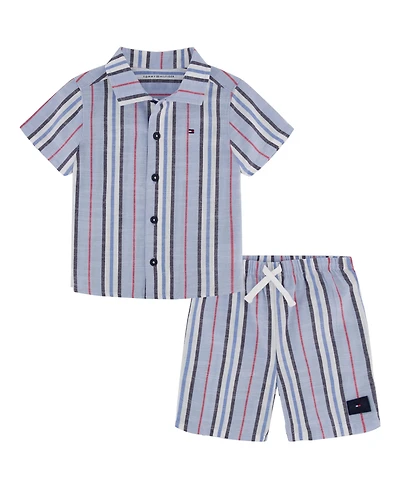 Tommy Hilfiger Baby Boys 2-Piece Striped Gauze Cabana Shirt and Shorts Set