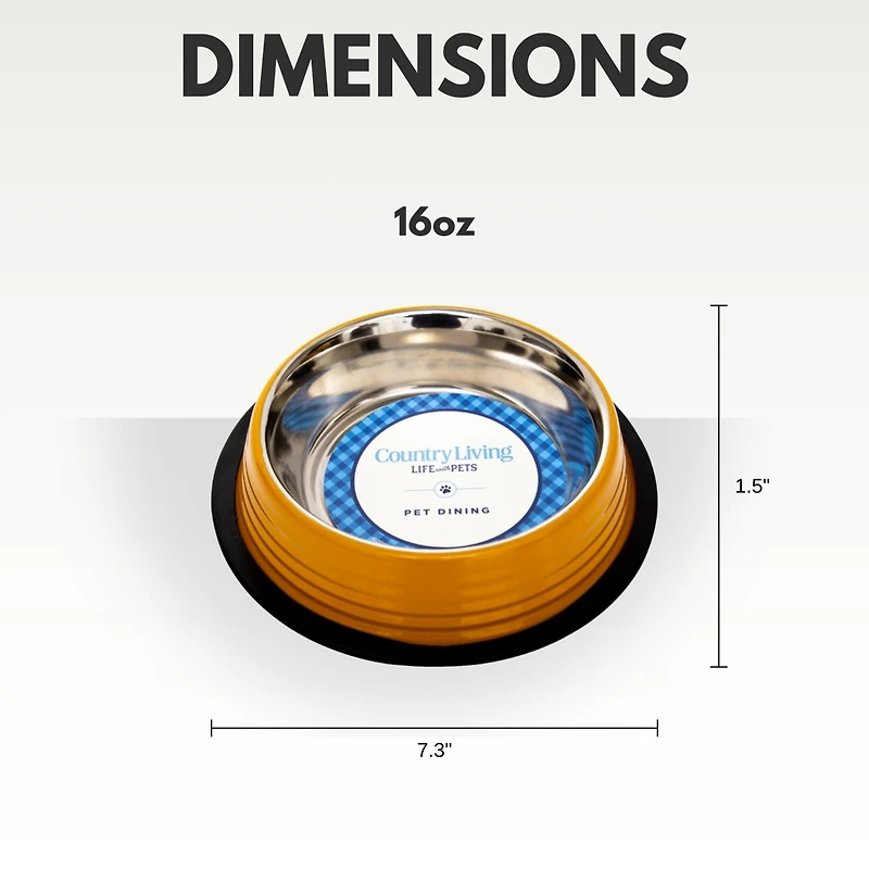 Country Living Set of 2 Ribbed Non-Slip Stainless Steel Pet Bowls – Durable and Safe Dog