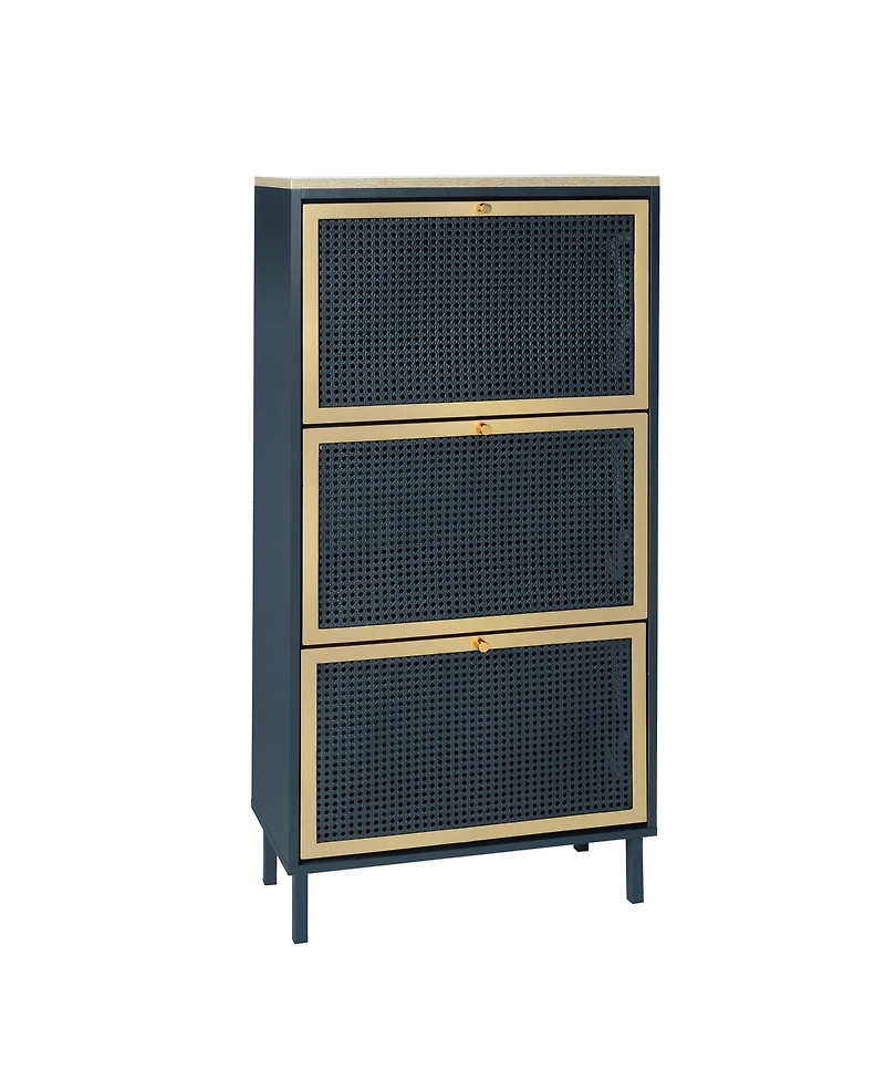 Mondawe 3 Metal Door Shoe Rack, Freestanding Modern Shoe Storage Cabinet, Metal rattan, for Entryway