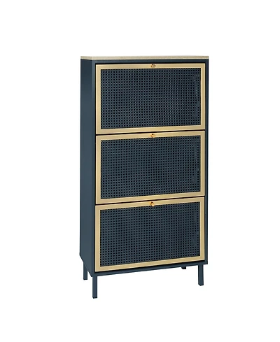 Mondawe 3 Metal Door Shoe Rack, Freestanding Modern Shoe Storage Cabinet, Metal rattan, for Entryway
