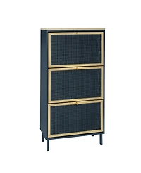 Mondawe 3 Metal Door Shoe Rack, Freestanding Modern Shoe Storage Cabinet, Metal rattan, for Entryway
