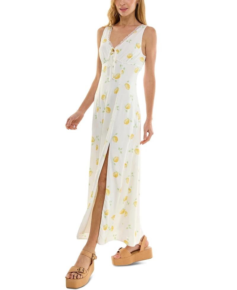 Beauty & Grace Juniors' Lemon-Print Maxi Dress