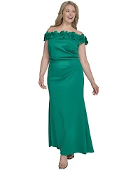 Eliza J Plus Size 3D Floral Off-The-Shoulder Gown
