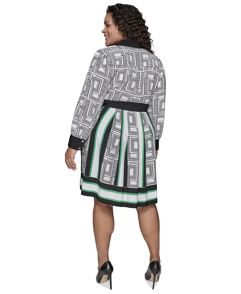 Karl Lagerfeld Paris Plus Geometric-Print Shirtdress