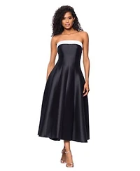 Betsy Adam Womens Strapless Satin Mikado Party Dress